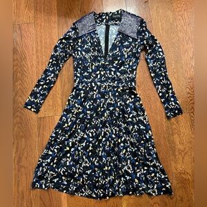 Saloni Long Sleeve A line V Neck Dress Black Iris